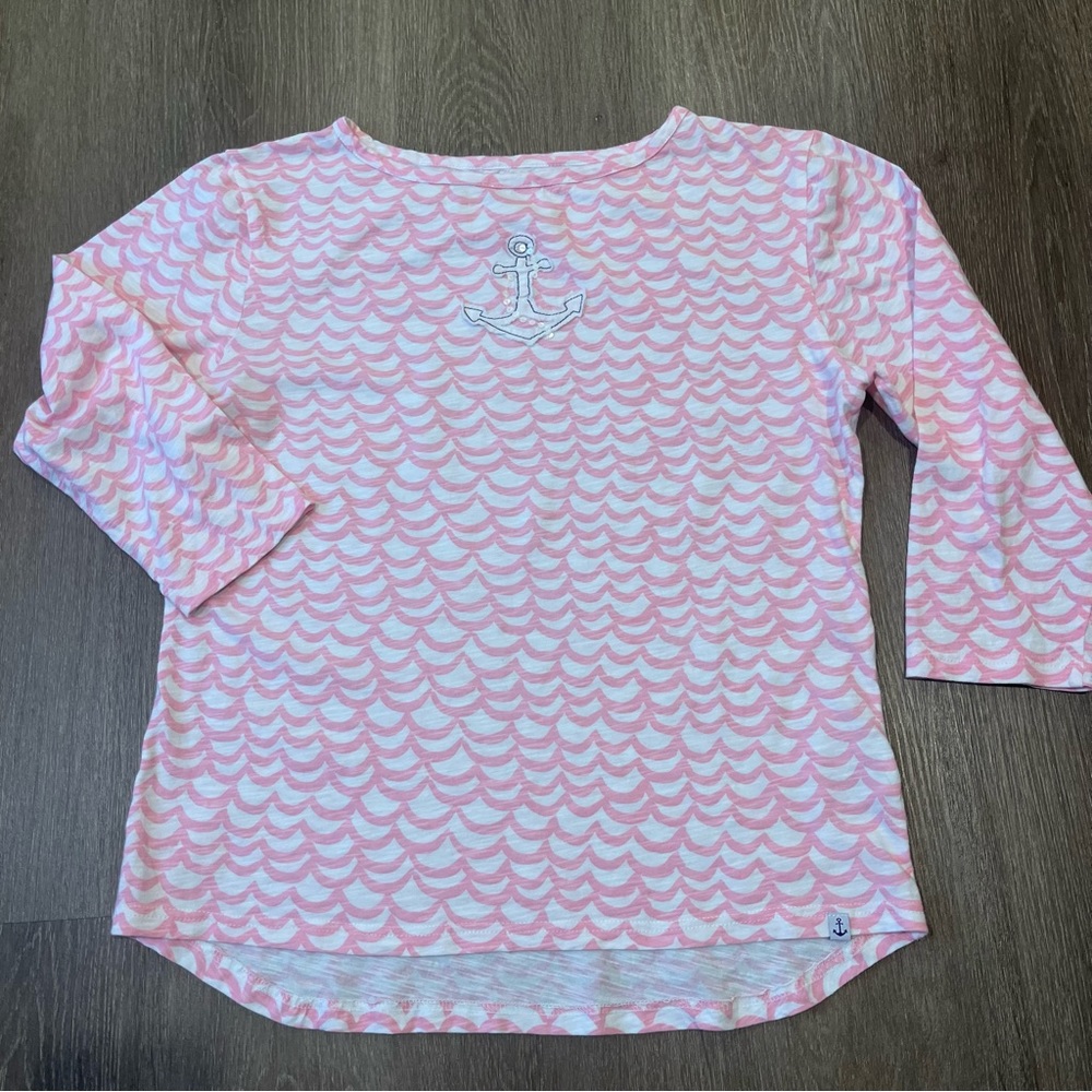 West Indies Wear - Anchor 3/4 Sleeve Cotton Top. Pink & White
